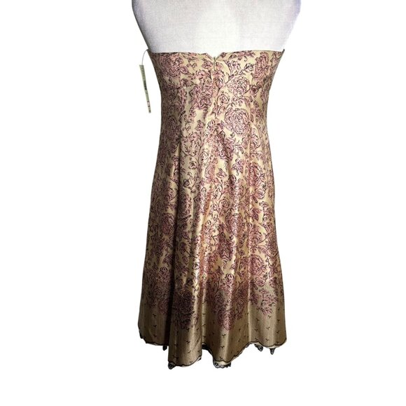 Ideology Strapless Silk Midi Dress Size 8 Gold Pink Lace Trim Zipper Lined - Picture 6 of 8